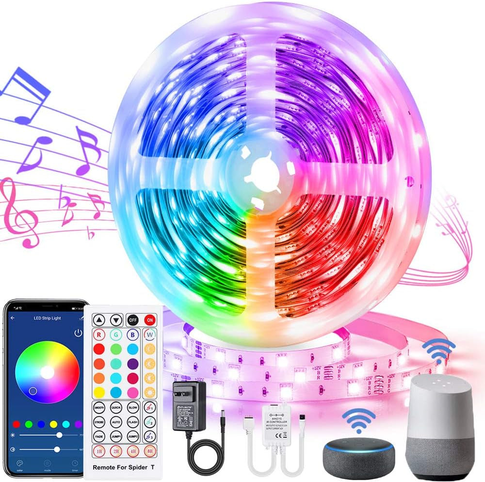 32.8Ft Smart LED Strip Lights – Music Sync, Color-Changing, Alexa & Google Home Compatible | Voice, Remote & App Control