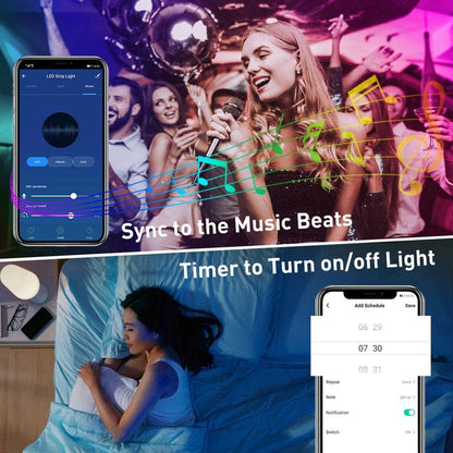 32.8Ft Smart LED Strip Lights – Music Sync, Color-Changing, Alexa & Google Home Compatible | Voice, Remote & App Control